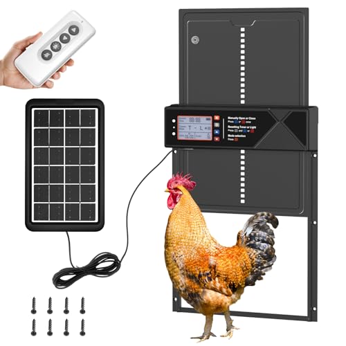 Automatic Chicken Coop Door, 4 Modes LCD Display Chicken Coop Door Solar Powered with Timer & Light Sensor, Aluminum Alloy Automatic Chicken Door with Anti-Pinch, IPX4 Waterproof - color: Black