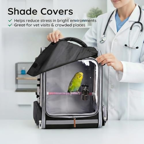Mancro Bird Carrier Backpack for Small Birds, Cockatiel, Parrot | Bird Backpack with Tray and Standing Perch, Bird Travel Carrier Cage with Clear Window & Breathable Mesh Front for Vet Visits