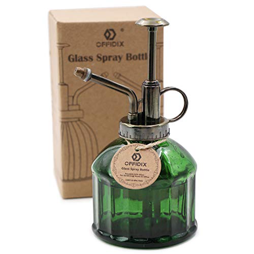 Glass Plant Mister, 6.3 Inches Tall Vintage Style Spritzer Bronze Plastic Top Pump One Hand Watering Can Indoor Plant Spray Bottle for Garden, Plants, Cleaning (Dark Green) - color: A-Dark Green