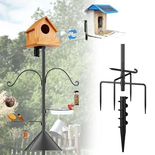 Bird Feeder Pole Squirrel-Proof, 93 Inch Heavy Duty Bluebird House Pole Kit for Outdoor Garden, Feeder Stand Adjustable with 5-Prongs Base for Hanging Plants, Bird Feeders (Shape 1)