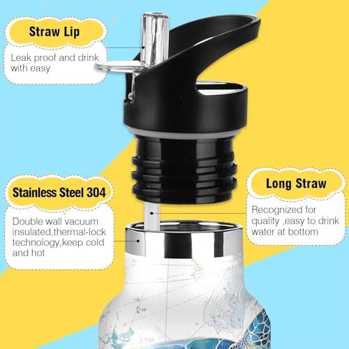 Custom Name Sea Turtle Pattern Water Bottle for Men Women Personalized Text Insulated ‌Stainless Steel Water Bottle with Straw Lid for School Sport 20 Oz - color: custom sea turtle pattern