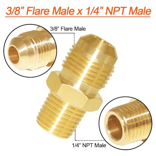 Joywayus Solid Brass QCC1 Nut Propane Gas Fitting with 1/4" NPT Male Pipe Thread, 1/4" NPT Female Coupler, 1/4" NPT Male x 3/8" Flare Male Adapter Kit
