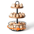 3-Tier 360° Rotating Egg Holder with Basket, Holds 64+ Eggs | Rustic farmhouse egg rack, 3-tier 360° rotating; ventilated wooden trays, metal basket. Holds 24+40 eggs. - size: 360° Rotating