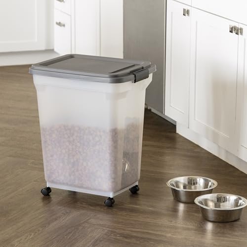 IRIS USA Dog Food Storage Container, Up to 54 lbs, Dark Gray, Made in USA | Includes 2-Cup Scoop & Wheels, Airtight Seal, BPA-Free, Bird Seed, Cat food, Cat Litter, Treats, Keeps Kibble Fresh - color: Dark Gray, size: 40 lbs