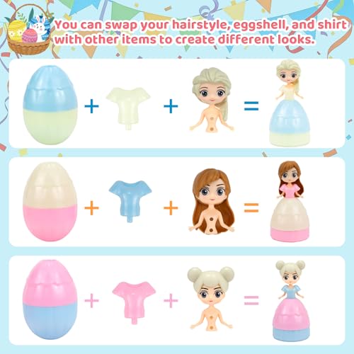 12PCS Pre Filled Easter Eggs Gifts for Kids with Transforms into Princess Toys Easter Basket Stuffers Easter Eggs Hunt Easter Party Favor Prize Classroom Rewards Toys for Girls