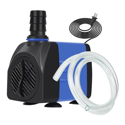 AQUANEAT Fountain Pump, 480 GPH Submersible Water Pump with 5 ft Tubing, for Aquarium Fish Tank, Pet Water Fountain, Hydroponics, Pond Waterfall Filter Pump - size: 480 GPH