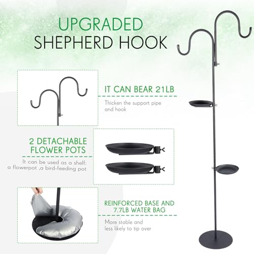 1 Set Upgraded 75.9" Shepherds Hook for Bird Feeder, Hanging Plant Wind Chime Stand, Metal Adjustable Standing Pole Holder for Indoor Outdoor, with 2 Rack & Weight Bag (Classic 2 Hooks) - style: Classic 2 Hooks