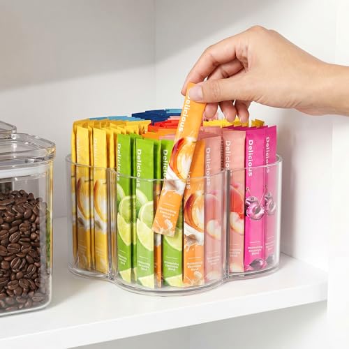 Drink Packet Organizer for Powdered Drink Mix, Divided Rotating Lazy Susan | Lazy Susan Turntable Organizer for Powder Packet, Clear Turntable Organizer Tray for Water Flavor Packets, Powder Mixes - size: 1 Pack - Flower 5 Section
