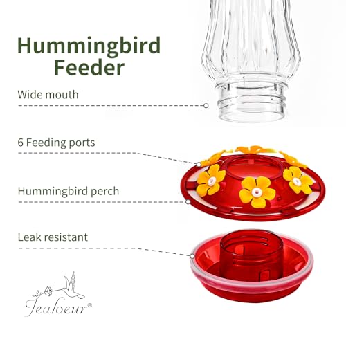 Jealoeur 2 Pack Hummingbird Feeder for Outdoors Hanging, 18 OZ Humming Birds Feeders with 6 Bee Guard Feeding Ports & Built-in Ant Moat, Easy to Clean, Durable Outdoor Garden Decor(Clear AA) - color: Clear Red AA