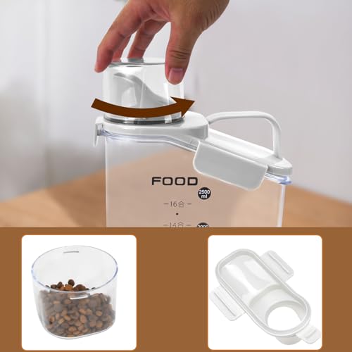 Pet Food Storage Container with Large Pour Spout, White | Dog Food Container with Measuring Cups, Keep Food Fresh, Portable Cat Food Container for Dogs, Cats, Birds and Small Animals - color: White