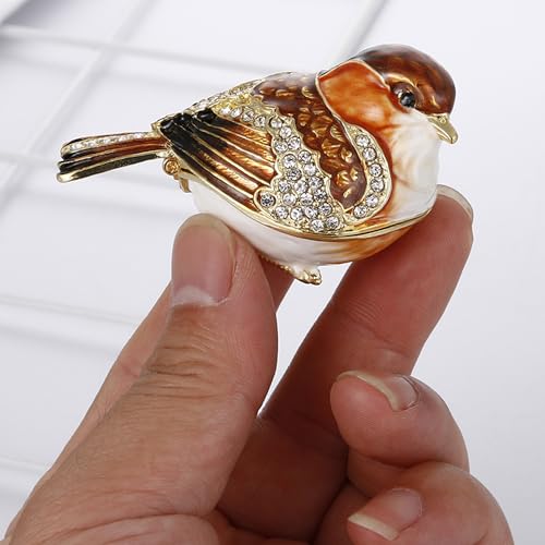 Hand Painted Enamel Goldfinch Bird Trinket Box, Hinged Unique Mini Ring Necklace Jewelry Organizer, Classical Bejeweled Storage, Figurine Collectible Keepsake Home Decor (Goldfinch) - color: Goldfinch