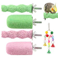4 Pcs Bird Beak Grinding Stones, Small & Medium Bird Parrot Cage Perch | Bird Cage Stand Plat Form Foot Claws Trimmer with Swing Bell