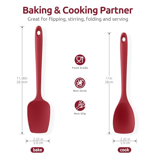 U-Taste 600ºF Heat Resistant 13.6in Long Solid & Slotted Silicone Turner and 600ºF Heat Resistat Silicone Flexible Baking Spoon Spatula & Cooking Scoop Spoonula (Red)