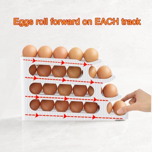 Egg Holder for Fridge, 4 Tiers, Egg Roller for Eggs 24 Count | Auto Rolling Egg Storage Organizer for Refrigerator, Slim Space Saving Container, Dispenser - size: 4 Tiers