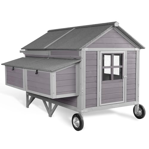 GUTINNEEN Chicken Coop with Super Large Wheels for 8-10 Chickens Mobile Duck House 68.1" L with Four Nesting Boxes, Four Perches, Easy to Move - size: 68.1"L x 41.3"W x 49.0"H