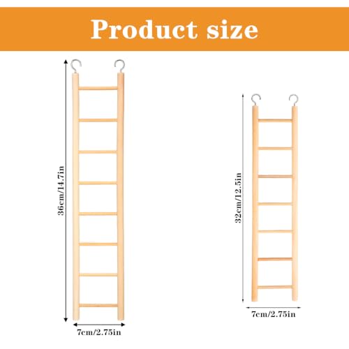 2 Pack Bird Ladder Wooden Bird Cage Ladder Birds Cage Accessories for Parakeets, Parrots, Cockatoo & Lovebirds (7 Step & 8 Step)