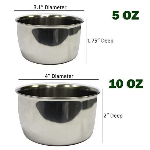 Stainless Steel Cup w/Holder - Durable Metal Mountable Food & Water Dish - Sugar Gliders, Hedgehogs, Chinchillas, Rats, Ferrets, Guinea Pigs, Rabbits, Squirrels, Birds (10 oz., Silver) - size: 10 oz.