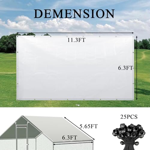 DLronwey Chicken Coop Cover Waterproof Accessories,11.5x6.3 ft Chicken Run Cover for Winter,Waterproof Insulated Chicken Coop Tarp with 25 Pcs Ball Bungees Cords(1 Pcs)