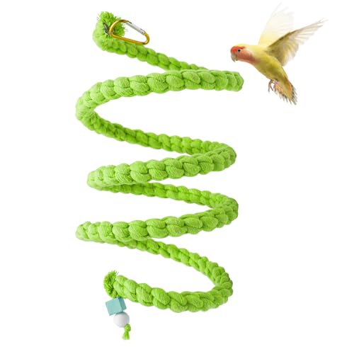 59 Inches Spiral Rope Perch, Swing, Cage Stand Pole Accessories, Climbing Toy for Parrot Parakeet Budgies Lovebirds Cockatiels (59"/1.5 M) - color: Green, size: 59 inches