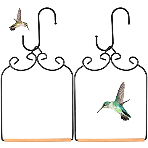 2 Sets Hummingbird Swing, Metal Frame with Wooden Dowel and S Hook | Bird Perch Accessory, Fits Most Feeders, Arched Metal Frame, Natural Dowel Rod, Easy Hang S Hook