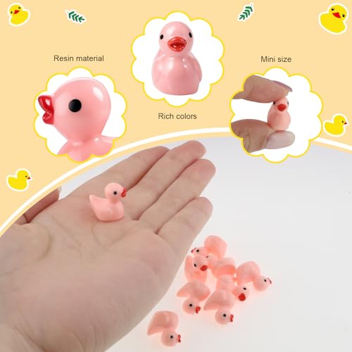 100 Pcs Mini Resin Ducks Tiny Ducks Miniature Duckies Bulk Figures for Garden Micro Landscape Home Prank Game Micro Landscape Aquarium Dollhouse Ornament DIY Handmade School (Pink) - color: Pink