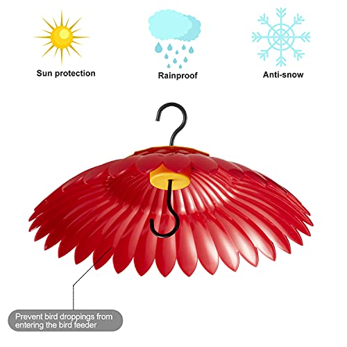 Beserie Squirrel Baffle Hummingbird Feeder Shade Cover Dome Shield Hang from Bird Feeders for Outdoors Squirrel Proof Protect Feed Red Yellow Attract Hummingbirds Moat Proof-14inch(Red) - color: Red02 14in