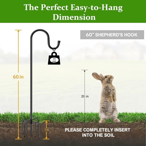 60" Shepherds Hooks for Outdoor, Heavy Duty Bird Feeder Pole for Hanging Lantern, Hummingbird Feeder, 7 Prongs Base Shepherds Hook for Bird Feeders Outside,1 Pack, Black - size: 60in-1pcs