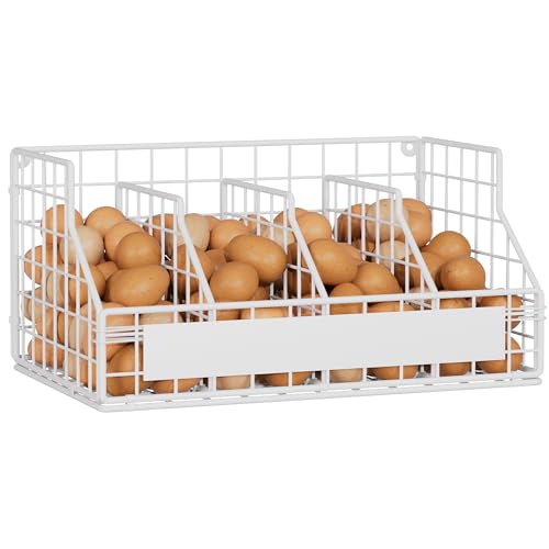 Egg Basket, Stackable Wall Mount Egg Holder Countertop with Weekday Labels | Rustproof carbon steel basket with adjustable dividers, ideal for backyard poultry, small kitchen & pantry storage, 1T White - color: White, size: 1-Tier（with DIY labels）