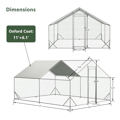 10' x 13' Large Metal Chicken Coop, Outdoor Heavy-Duty Chicken Run with Waterproof Oxford Cover & Secure Lockable Door, Walk-in All-Weather Poultry Cage for Hens, Ducks, Rabbits, Silver - color: Silver B, size: 120.0"L x 156.0"W x 156.0"H