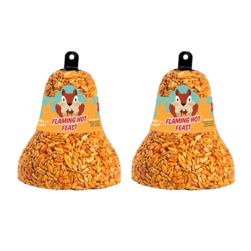Mr. Bird Flaming Hot Feast Spicy Bird Seed Bell, 2-Pack | Premium Blend of Mealworms, Peanuts & Hot Pepper | Squirrel Repellent Bird Seed | Handcrafted in Texas - size: 1 Count (Pack of 2)