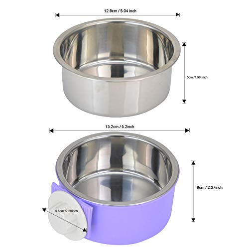 Crate Dog Bowl Removable Stainless Steel Water Food Feeder Bowls Cage Coop Cup for Cat Puppy Bird Pets - color: Purple, size: Small