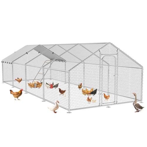 10 x 26.2 x 6.4 FT Metal Chicken Coop, Chicken Run with Cover | Walk-in Metal Chicken Coop, Waterproof Cover, Side Hardware Cloth, Roosting Perch, reinforced frame, Backyard & Farm Use - size: 315.0"L x 118.0"W x 78.0"H