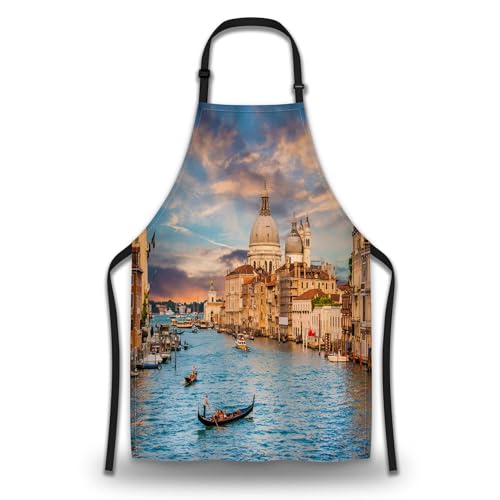 Garden Apron for Women Sunset in Venice Fun Aprons for Men for Kitchen Cooking Restaurant BBQ Painting Crafting Gardening 27” (W) x 31” (H), Waterproof Apron - color: Sunset in Venice