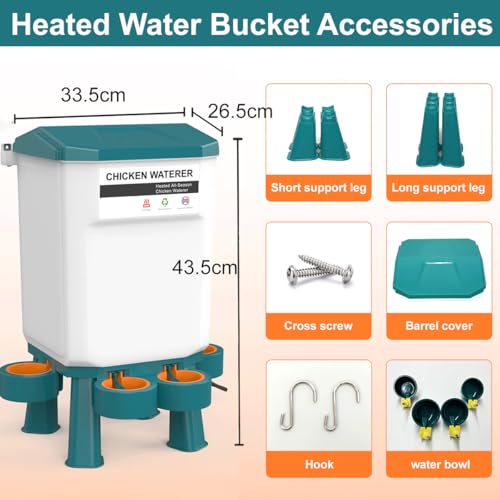 Hanging Heated Chicken Waterer, 3 Gallon Plastic Chicken Water Heater Heated Poultry Drinker, Detachable Legs, Winter and Summer Dual-use, Poultry Water Heater for Chicken Goose Duck - Dark Blue - color: Dark Blue, size: 3 Gallon