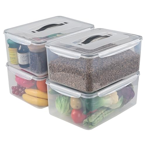 4 Packs Airtight Food Storage Containers with Gasket Sealing Lid | 16 L / 546 Oz, Plastic Storage Bins Boxes for Bread, Rice, Flour, Dog Cat Bird and Other Pet Food