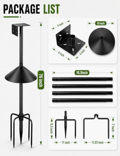 Bird Feeder Pole Kit with Squirrel Baffle, 76 Inch Heavy Duty Bird House Pole, 1-Inch Diameter Metal Bird Feeder Stand with Mounting Plate for Outdoor Smart Bird Feeders - size: 76in With baffle