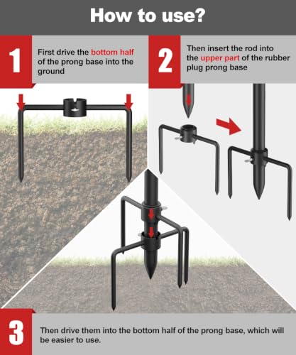 Pole Stabilizer Stand Applies to 1.41"/1.81”/2.12” Poles with 2 Adjustable Adapters, Outdoor Bird Feeder Pole Base, In-Ground Umbrella Stand Anchor Support, Black, 1 Pack - size: L-Upgraded