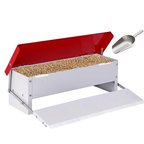 15lb Automatic Chicken Feeder Rat Proof for Duck | Large Treadle Poultry Feeder with Rainproof Lid, Solid Metal Material, No Waste Design, Keeping Feed Dry