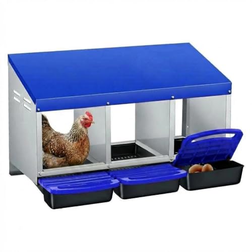Chicken Nesting Boxes, Heavy-Duty 8-Compartment Metal Chicken Nesting Box – Removable Tray, Ventilation Holes, Easy Egg Collection, Rustproof Galvanized Steel - Blue - 3 - Slot - color: Blue, size: 3 - Slot