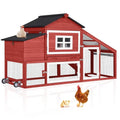 Aivituvin Mobile Chicken Coop with Wheels for 2-4 Chickens, Backyard Expandable Chicken House Duck Cage with Run, 2 Nesting Boxes, Easy Clean Pull-Out Tray, Leak-Resistant Asphalt Roof, 72.3"(Red) - color: Red, size: 72.3"L x 26.0"W x 39.4"H