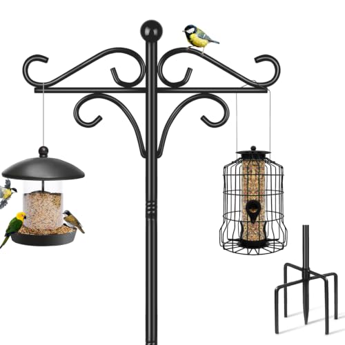 Bird Feeder Pole Stand Squirrel Proof, 92 Inch Shepherds Hooks for Outdoor Heavy Duty Feeders Stand, Tall Double Garden Hooks for Hanging Plant Light, 1 Pack - size: 195cm