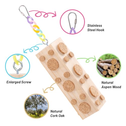 2 Pcs Wooden Bird Chew Toys - 7.9 Inch Hanging Parrot Toys, with 92 Detachable Corks, Relieve Boredom & Anxiety, Foraging Toys, for Parakeet, Cockatiel, Conure, Budgie, Lovebird - style: Bird Toys