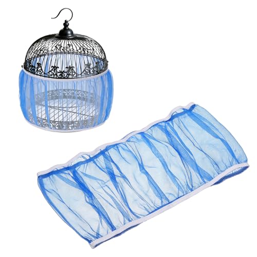 Bird Cage Seed Catcher, Bird Cage Net Cover Seeds Guard, Universal Birdcage Accessories, Blue, Circumference 59.1"-78.7", Height 13.8" for Parrot Cockatiel Enclosures - color: Blue, size: Circumference 59.1"-78.7", height 13.8"