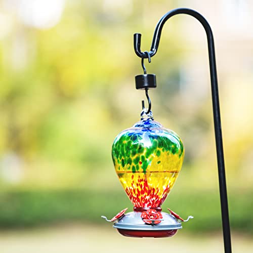 Hummingbird Feeders, 34OZ Hand Blown Glass Hummingbird Feeder for Outdoors Hanging with Ant MoatHooks, Perfect for Gardening Yard Patio Decor Gifts (Rainbow) | Decorative Self Hanging Nectar Bird Feeder for Hummingbirds, Garden Patio Yard Use - color: Rai