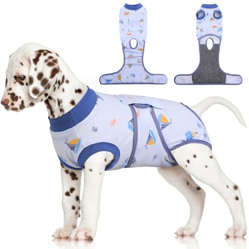 Dog Recovery Suit, Soft Surgical Suit for Dogs Onesie for Surgery | Cone Alternative after Surgery, Abdominal Wound Protector, Anti Lick Suit, Dog Onesie for Surgery Female Male Blue Boat XS - color: Blue Boat, size: Xs(back:8.3-11.4in,wt:4-7lbs)