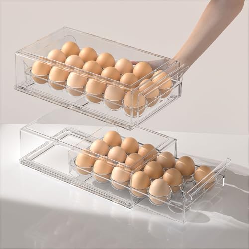 Egg Storage for Refrigerator, Stackable 18 Egg Holder for Fridge, BPA Free Refrigerator Organizer Bins, Transparent Egg Dispenser - style: Modern