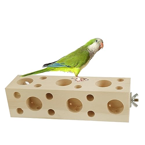 Bird Wooden Block Chewing & Foraging Training Toys for Small Animals - Shredding & Biting Wooden Bird Cage Accessories & Teething Toys for Lovebirds, Parakeets & Cockatiels - size: L