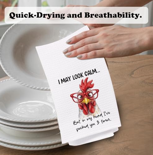 Chicken Kitchen Towel Decorative,I May Look Calm... Funny Chickens Gifts Dish Towels,Chicken Lover Gifts Hand Towels Drying Cloth for Kitchen Bathroom Decor,16x24 Inch - color: Funny-chicken