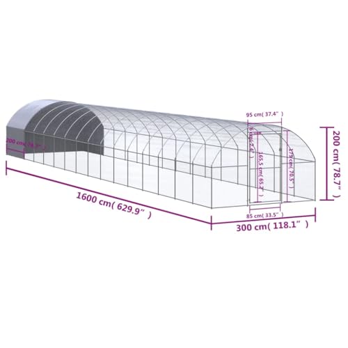 Large Chicken Coop, 118.1 x 118.1 x 78.7 Inch Galvanized Steel Poultry Cage, Outdoor Metal Chicken Run Walk-in Hen House Pen with Secure Door for Backyard - color: Silver-L