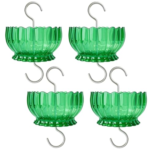 9oz Plastic Ant Moat for Hummingbird Feeder, 4-Pack Green Insect Guard | Stainless Hooks, Daisy Floral Buffer, Transparent Nectar Protector, Water Barrier Blocking Bugs, 9 Ounce/270ml Capacity - color: Green, size: 4PC/Pack
